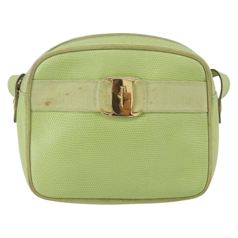 Salvatore Ferragamo Vara Bow Camera Leather Green Leather Shoulder Bag Bag